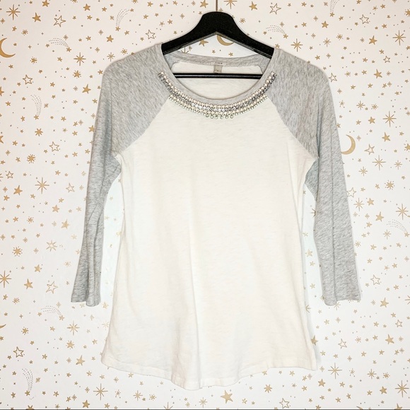 J. Crew Jewel Embellished Casual Baseball Long Sleeve Tee Size Small - Picture 2 of 7